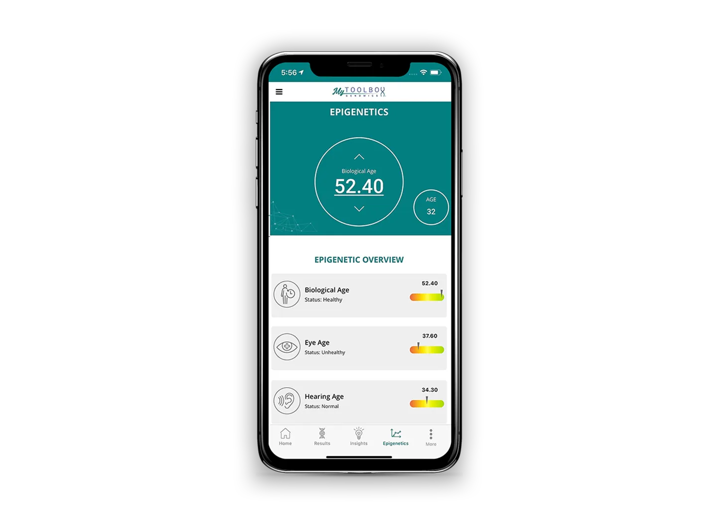 An image of epigenetics mobile app to illustrate the health benefits of epigenetic testing.